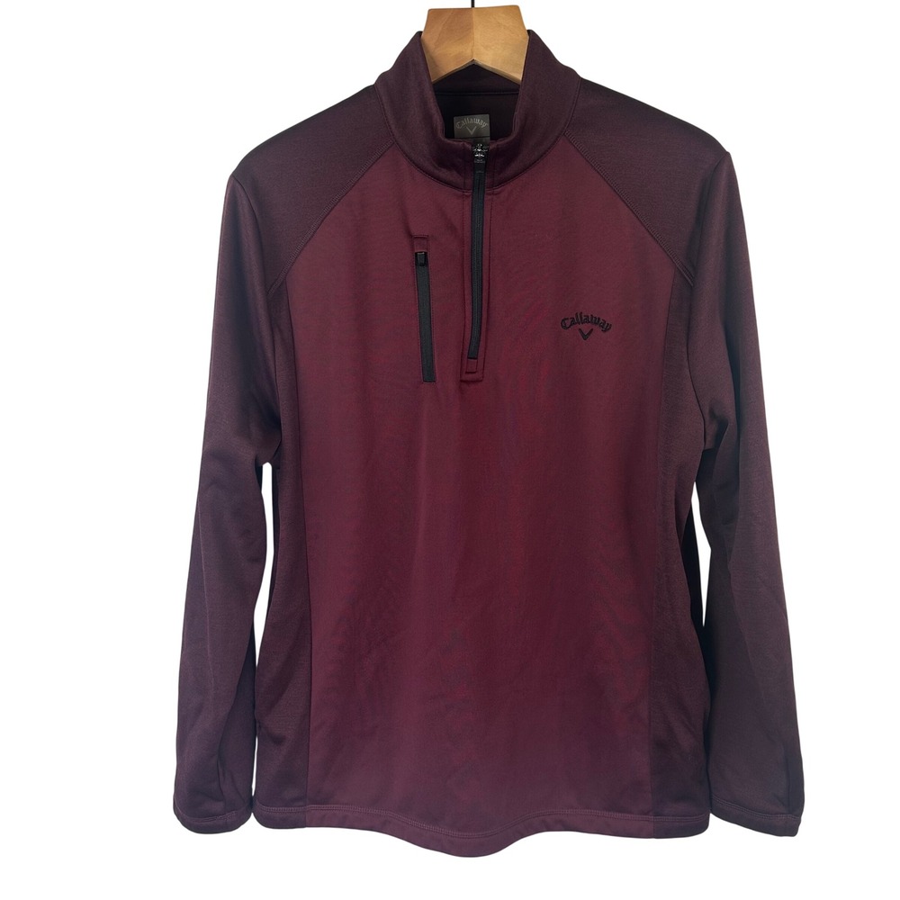 Callaway Mens L Burgundy Maroon Quarter Zip Pullover‎ Fleece Lined Golf Jacket